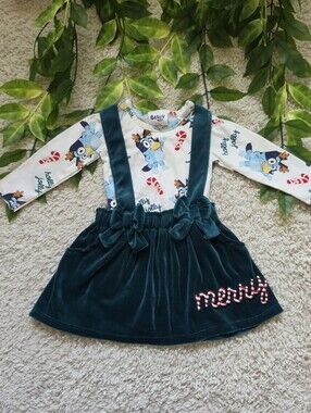 Baby Girl Bluey Christmas Velvet Skirtall Dress (9-12 Months)